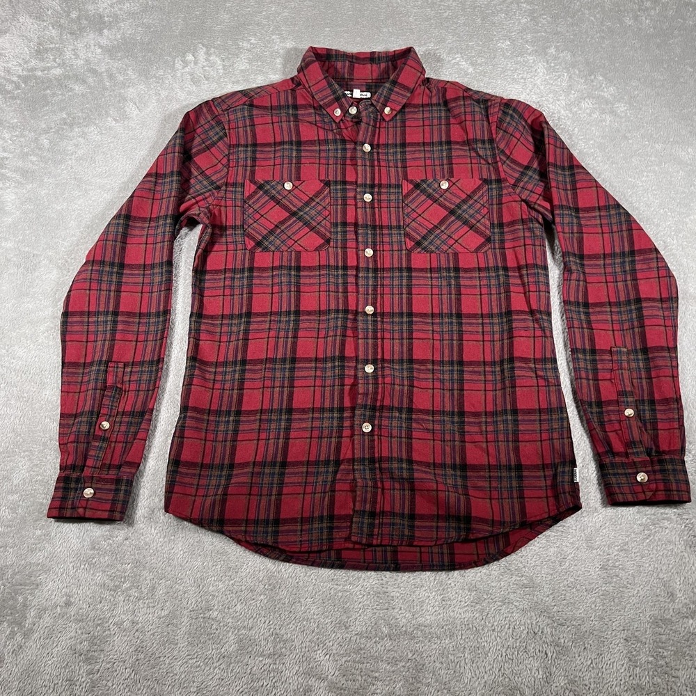 Banks‎ Journal Shirt Mens Medium Red Plaid Flannel Long Sleeve Button Up Casual